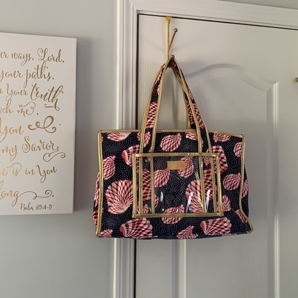Lilly Pulitzer Seashell Print Tote navy pink resort bag beach vacation travel - Picture 16 of 16